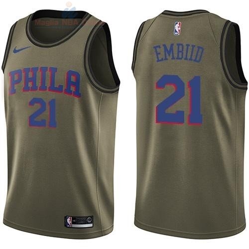 Acquista Maglia NBA Philadelphia Sixers Servizio Di Saluto #21 Joel Embiid Nike Army Green 2018