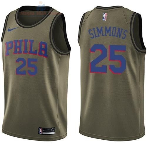 Acquista Maglia NBA Philadelphia Sixers Servizio Di Saluto #25 Ben Simmons Nike Army Green 2018