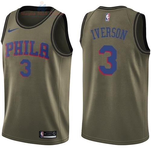 Acquista Maglia NBA Philadelphia Sixers Servizio Di Saluto #3 Allen Iverson Nike Army Green 2018