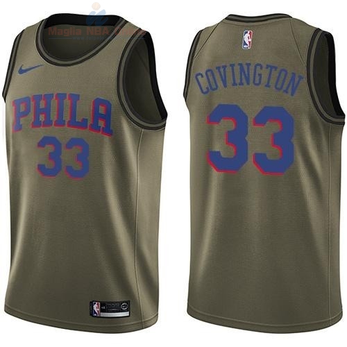 Acquista Maglia NBA Philadelphia Sixers Servizio Di Saluto #33 Robert Covington Nike Army Green 2018