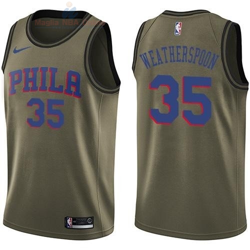 Acquista Maglia NBA Philadelphia Sixers Servizio Di Saluto #35 Clarence Weatherspoon Nike Army Green 2018