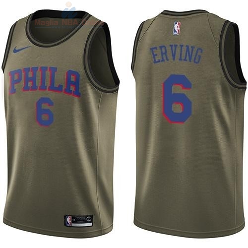 Acquista Maglia NBA Philadelphia Sixers Servizio Di Saluto #6 Julius Erving Nike Army Green 2018