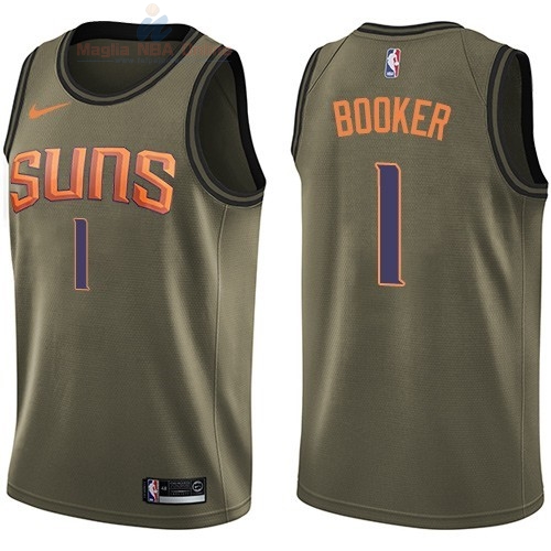 Acquista Maglia NBA Phoenix Suns Servizio Di Saluto #1 Devin Booker Nike Army Green 2018