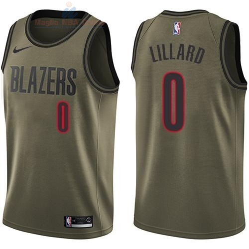 Acquista Maglia NBA Portland Trail Blazers Servizio Di Saluto #0 Damian Lillard Nike Army Green 2018