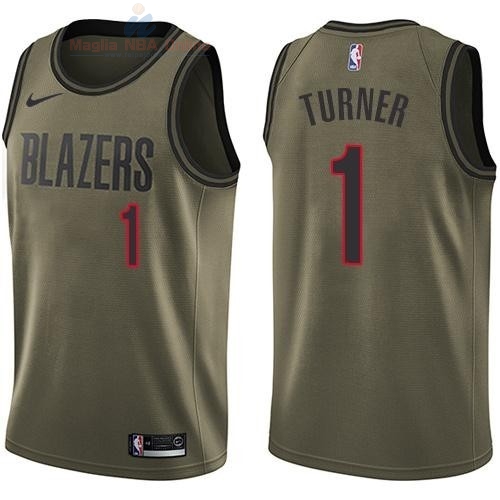 Acquista Maglia NBA Portland Trail Blazers Servizio Di Saluto #1 Evan Turner Nike Army Green 2018