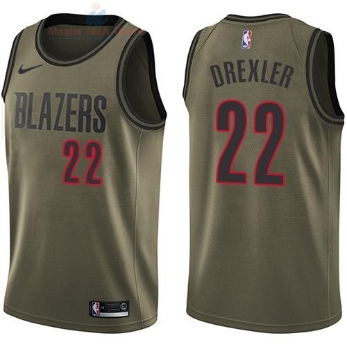 Acquista Maglia NBA Portland Trail Blazers Servizio Di Saluto #22 Clyde Drexler Nike Army Green 2018