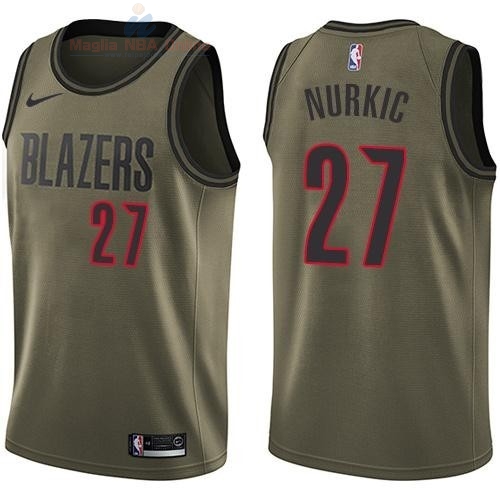 Acquista Maglia NBA Portland Trail Blazers Servizio Di Saluto #27 Jusuf Nurkic Nike Army Green 2018