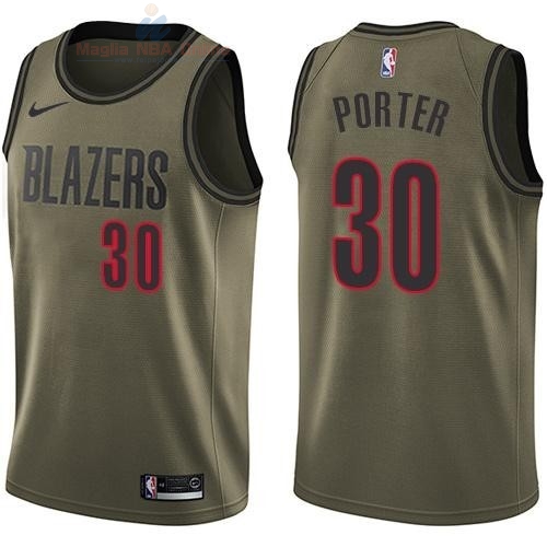 Acquista Maglia NBA Portland Trail Blazers Servizio Di Saluto #30 Terry Porter Nike Army Green 2018