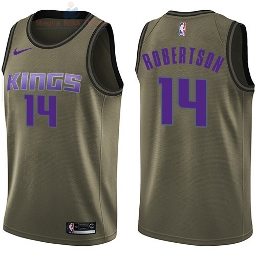 Acquista Maglia NBA Sacramento Kings Servizio Di Saluto #14 Oscar Robertson Nike Army Green 2018