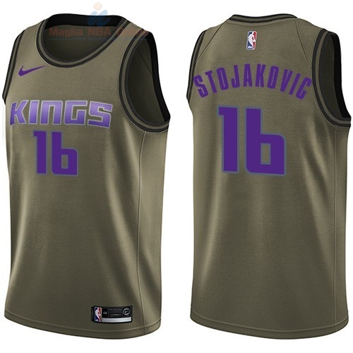 Acquista Maglia NBA Sacramento Kings Servizio Di Saluto #16 Peja Stojakovic Nike Army Green 2018