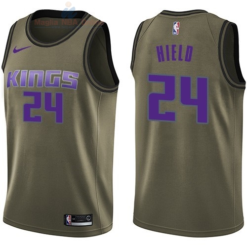 Acquista Maglia NBA Sacramento Kings Servizio Di Saluto #24 Buddy Hield Nike Army Green 2018