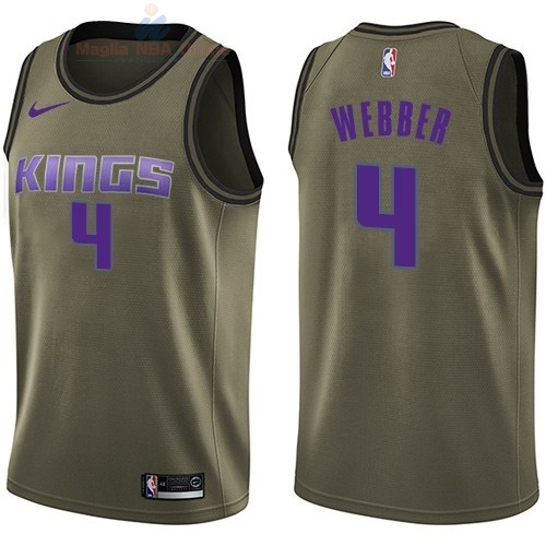 Acquista Maglia NBA Sacramento Kings Servizio Di Saluto #4 Chris Webber Nike Army Green 2018