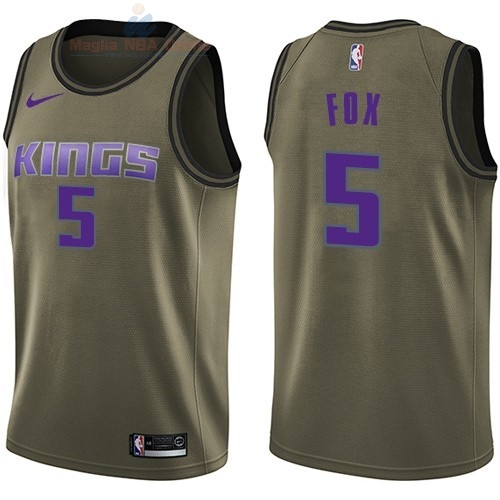 Acquista Maglia NBA Sacramento Kings Servizio Di Saluto #5 De Aaron Fox Nike Army Green 2018