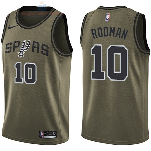 Acquista Maglia NBA San Antonio Spurs Servizio Di Saluto #10 Dennis Rodman Nike Army Green 2018