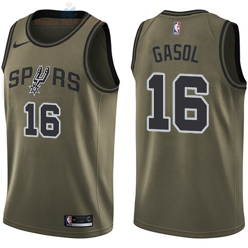 Acquista Maglia NBA San Antonio Spurs Servizio Di Saluto #16 Pau Gasol Nike Army Green 2018