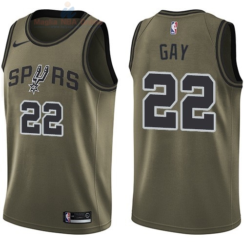 Acquista Maglia NBA San Antonio Spurs Servizio Di Saluto #22 Rudy Gay Nike Army Green 2018