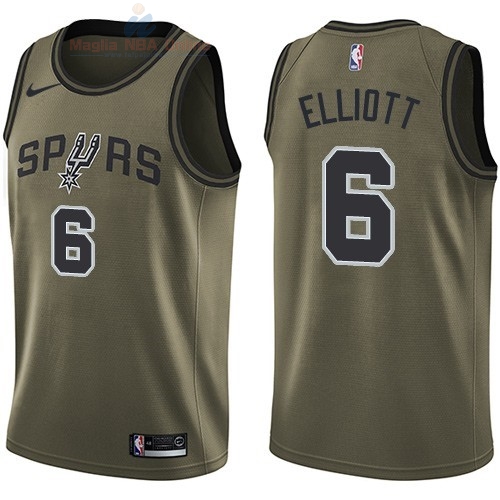 Acquista Maglia NBA San Antonio Spurs Servizio Di Saluto #6 Sean Elliott Nike Army Green 2018