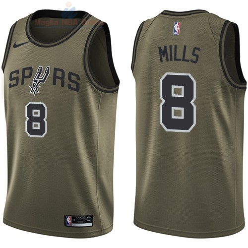 Acquista Maglia NBA San Antonio Spurs Servizio Di Saluto #8 Patty Mills Nike Army Green 2018