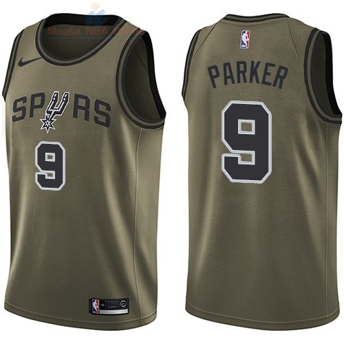 Acquista Maglia NBA San Antonio Spurs Servizio Di Saluto #9 Tony Parker Nike Army Green 2018