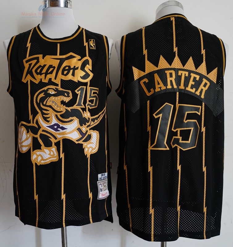 Acquista Maglia NBA Toronto Raptors #15 Vince Carter Retro Oro Nero 1998-99