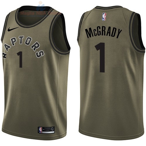 Acquista Maglia NBA Toronto Raptors Servizio Di Saluto #1 Tracy Mcgrady Nike Army Green 2018