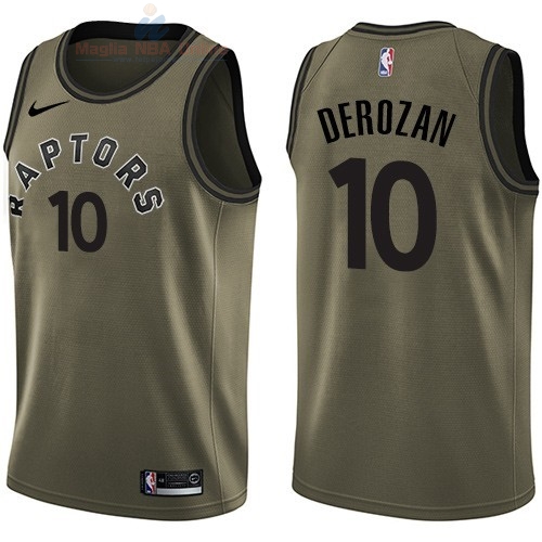 Acquista Maglia NBA Toronto Raptors Servizio Di Saluto #10 DeMar DeRozan Nike Army Green 2018