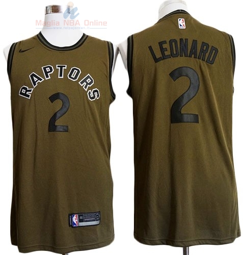 Acquista Maglia NBA Toronto Raptors Servizio Di Saluto #2 Kawhi Leonard Nike Army Green 2018