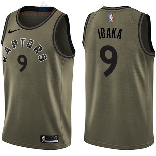 Acquista Maglia NBA Toronto Raptors Servizio Di Saluto #9 Serge Ibaka Nike Army Green 2018