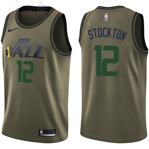 Acquista Maglia NBA Utah Jazz Servizio Di Saluto #12 John Stockton Nike Army Green 2018