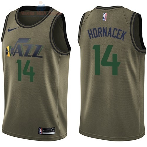 Acquista Maglia NBA Utah Jazz Servizio Di Saluto #14 Jeff Hornacek Nike Army Green 2018