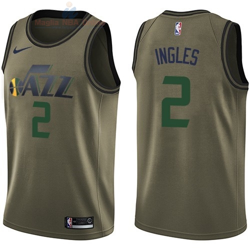 Acquista Maglia NBA Utah Jazz Servizio Di Saluto #2 Joe Ingles Nike Army Green 2018