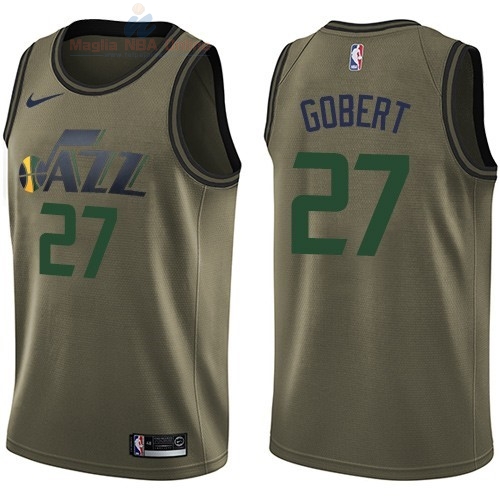 Acquista Maglia NBA Utah Jazz Servizio Di Saluto #27 Rudy Gobert Nike Army Green 2018