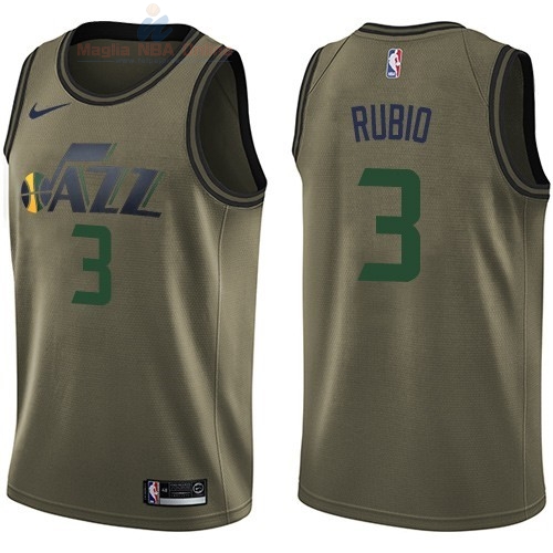 Acquista Maglia NBA Utah Jazz Servizio Di Saluto #3 Ricky Rubio Nike Army Green 2018