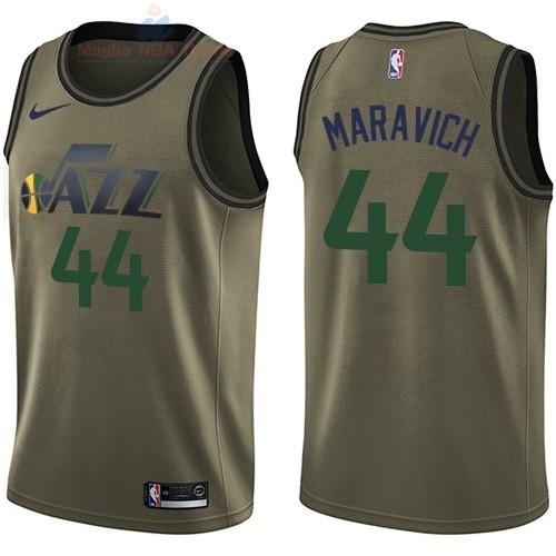 Acquista Maglia NBA Utah Jazz Servizio Di Saluto #44 Pete Maravich Nike Army Green 2018