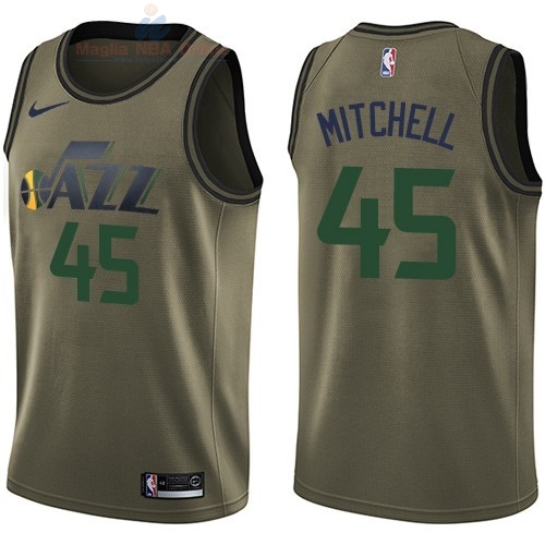 Acquista Maglia NBA Utah Jazz Servizio Di Saluto #45 Donovan Mitchell Nike Army Green 2018