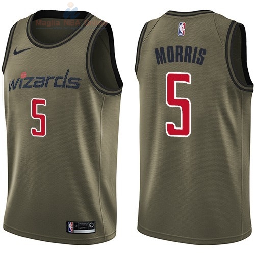 Acquista Maglia NBA Washington Wizards Servizio Di Saluto #5 Markieff Morris Nike Army Green 2018