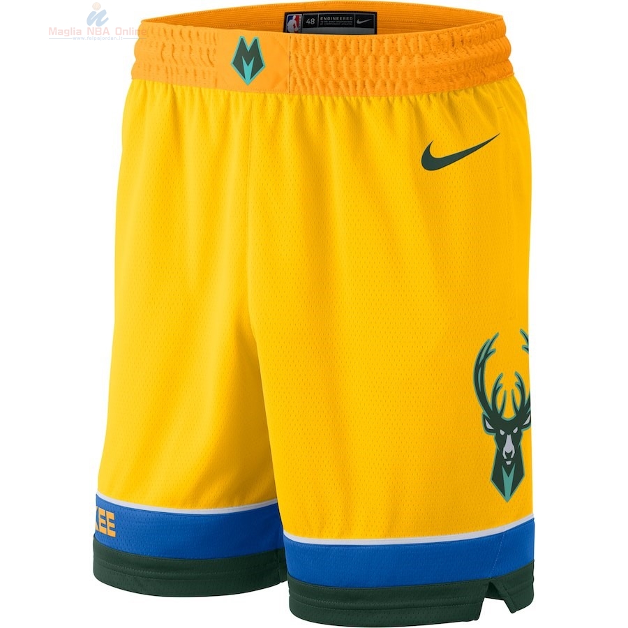 Acquista Pantaloni Basket Milwaukee Bucks Nike Giallo Città 2018-19