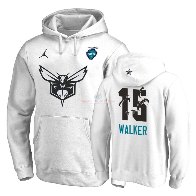 Acquista Felpe Con Cappuccio NBA 2019 All Star Charlotte Hornets #15 Kemba Walker Bianco