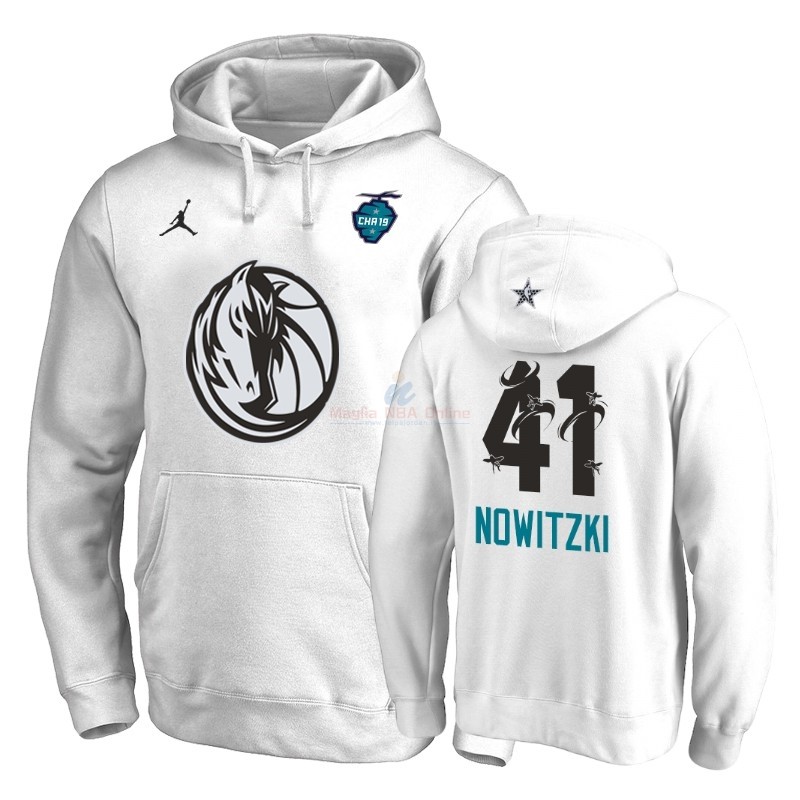 Acquista Felpe Con Cappuccio NBA 2019 All Star Dallas Mavericks #41 Dirk Nowitzki Bianco