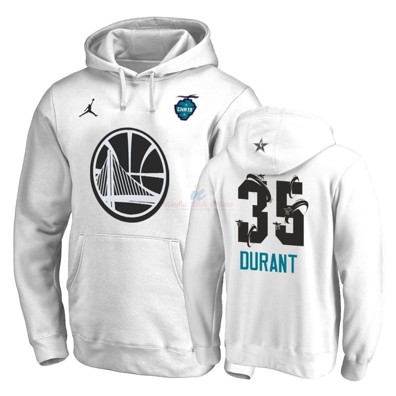 Acquista Felpe Con Cappuccio NBA 2019 All Star Golden State Warriors #35 Kevin Durant Bianco