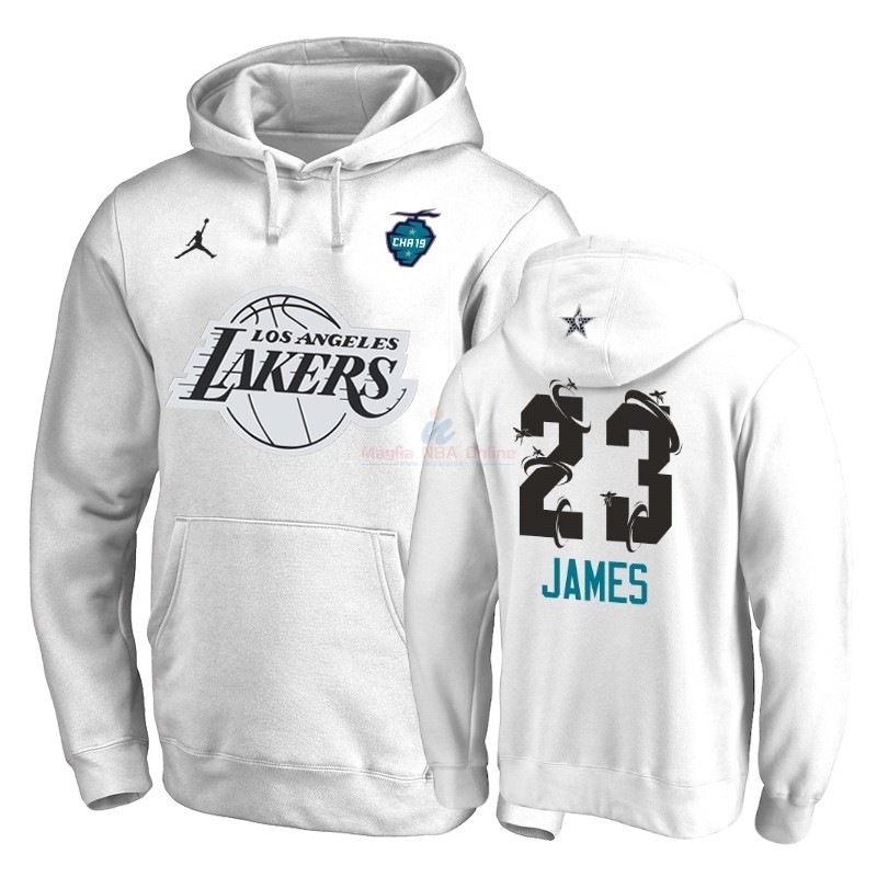 Acquista Felpe Con Cappuccio NBA 2019 All Star Los Angeles Lakers #23 LeBron James Bianco