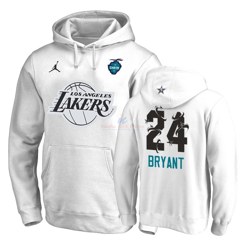 Acquista Felpe Con Cappuccio NBA 2019 All Star Los Angeles Lakers #24 Kobe Bryant Bianco