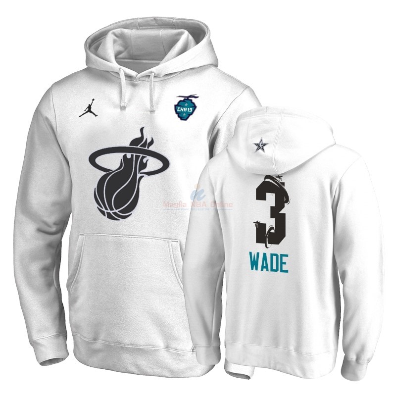 Acquista Felpe Con Cappuccio NBA 2019 All Star Miami Heat #3 Dwyane Wade Bianco