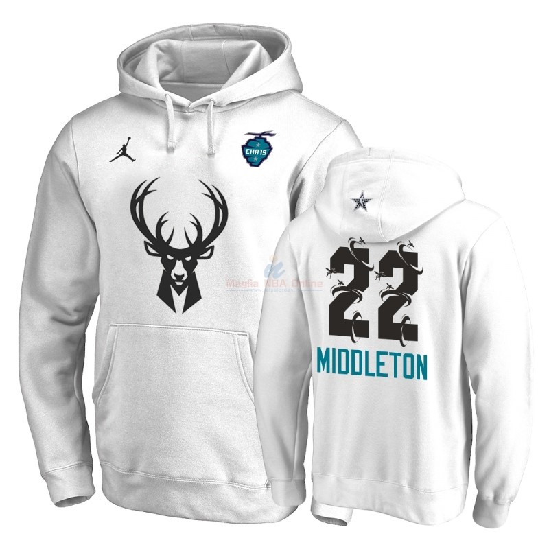 Acquista Felpe Con Cappuccio NBA 2019 All Star Milwaukee Bucks #22 Khris Middleton Bianco