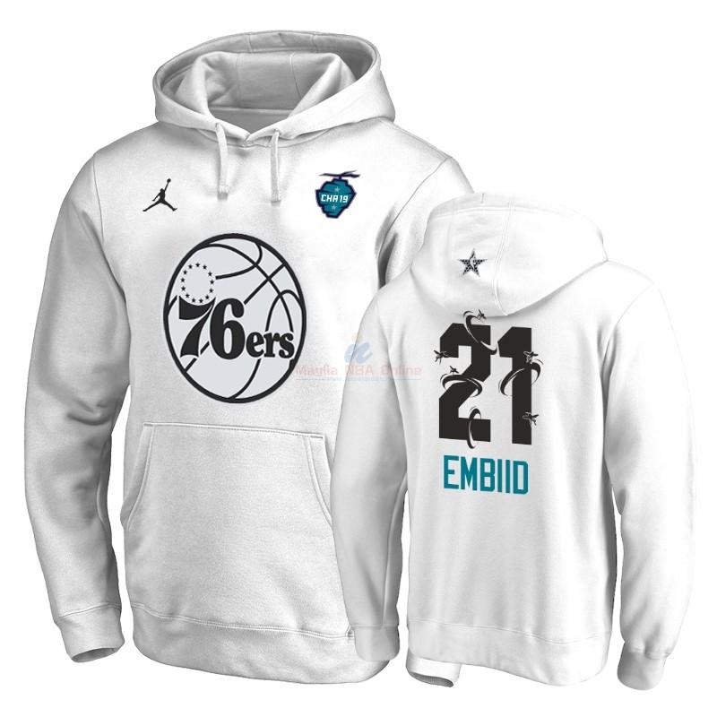 Acquista Felpe Con Cappuccio NBA 2019 All Star Philadelphia 76ers #21 Joel Embiid Bianco