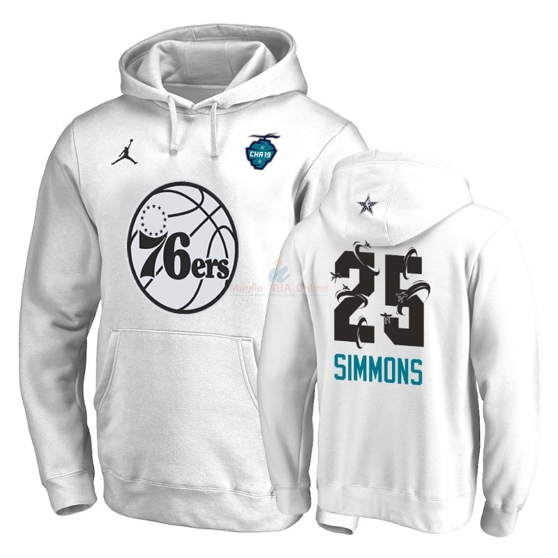 Acquista Felpe Con Cappuccio NBA 2019 All Star Philadelphia 76ers #25 Ben Simmons Bianco