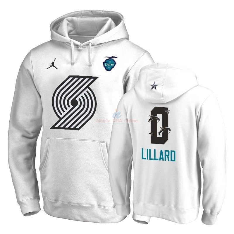 Acquista Felpe Con Cappuccio NBA 2019 All Star Portland Trail Blazers #0 Damian Lillard Bianco