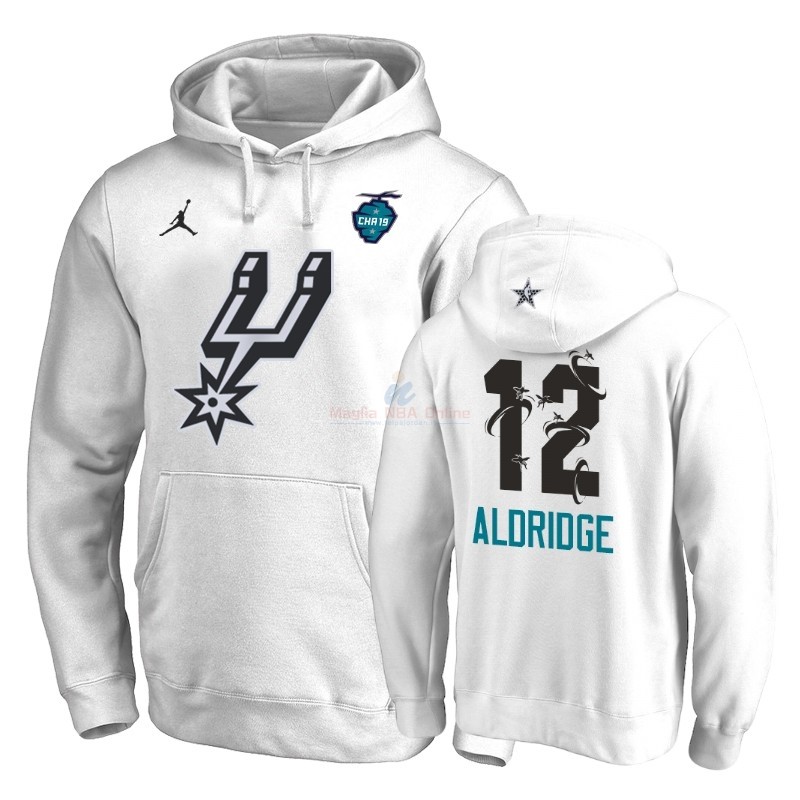 Acquista Felpe Con Cappuccio NBA 2019 All Star San Antonio Spurs #12 LaMarcus Aldridge Bianco