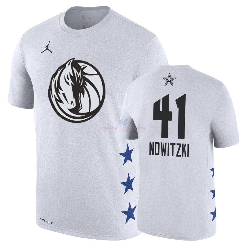 Acquista Maglia NBA 2019 All Star Manica corta #41 Dirk Nowitzki Bianco