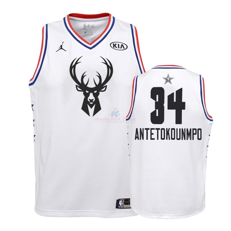 Acquista Maglia NBA Bambino 2019 All Star #34 Giannis Antetokounmpo Bianco